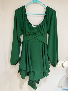 Altar'd State Emerald Green Long Sleeve Layered Hem Romper